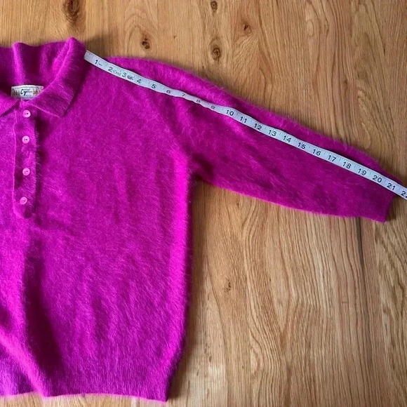 Vintage Angora Rabbit Hair & Lambswool 3/4 Sleeve Purple Sweater College Town - Picture 8 of 10